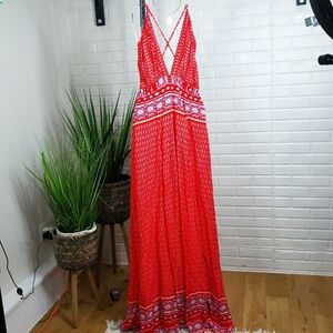 NWT Southern Fried Chicks Floral Paisley Strappy Maxi Dress size Small Red Blue